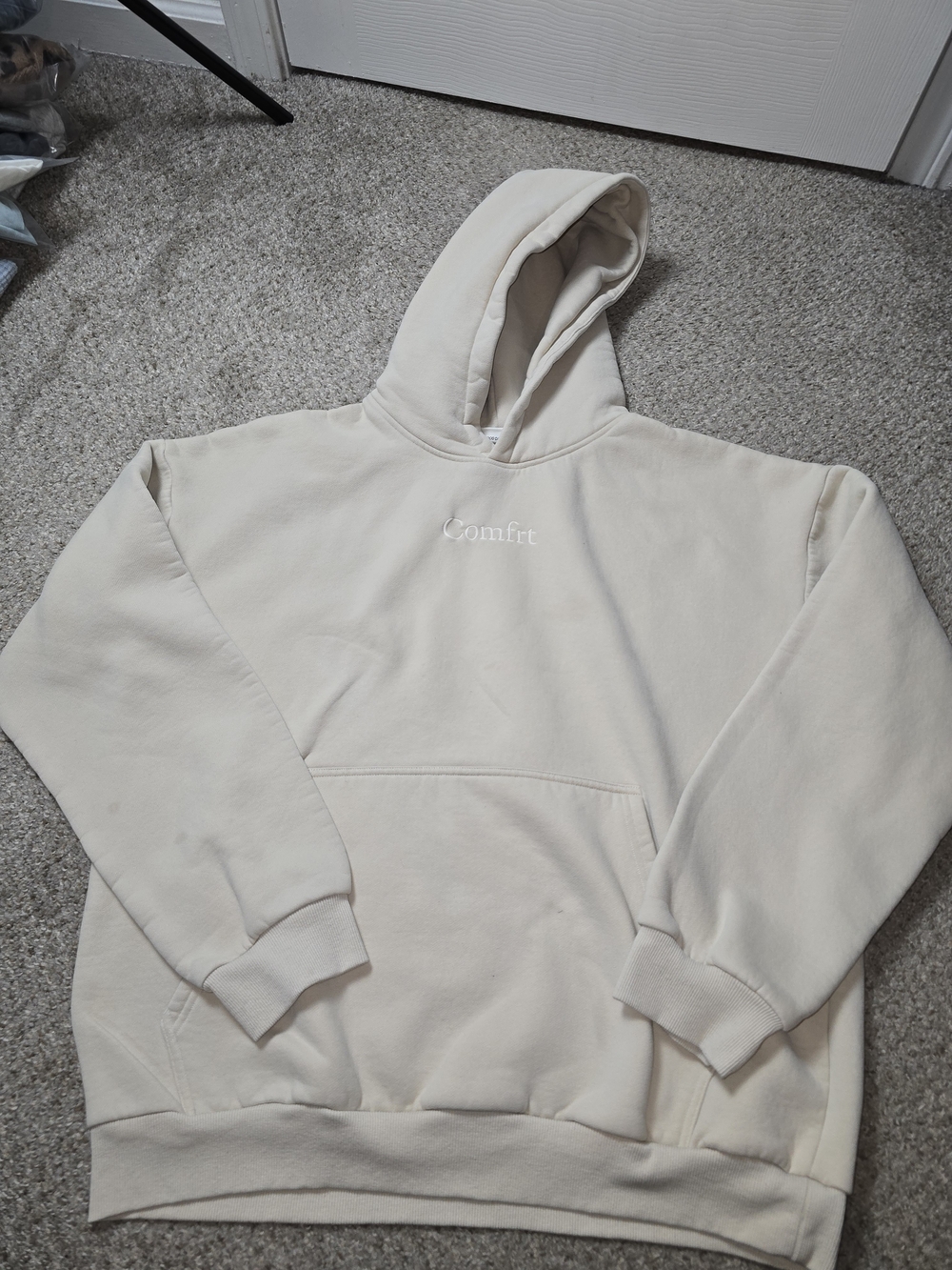 Comfort Embroidered Cream Hoodie for Men